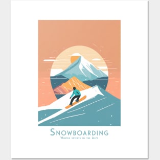 Sunset Ride - Snowboarding the Alpine Glow Posters and Art